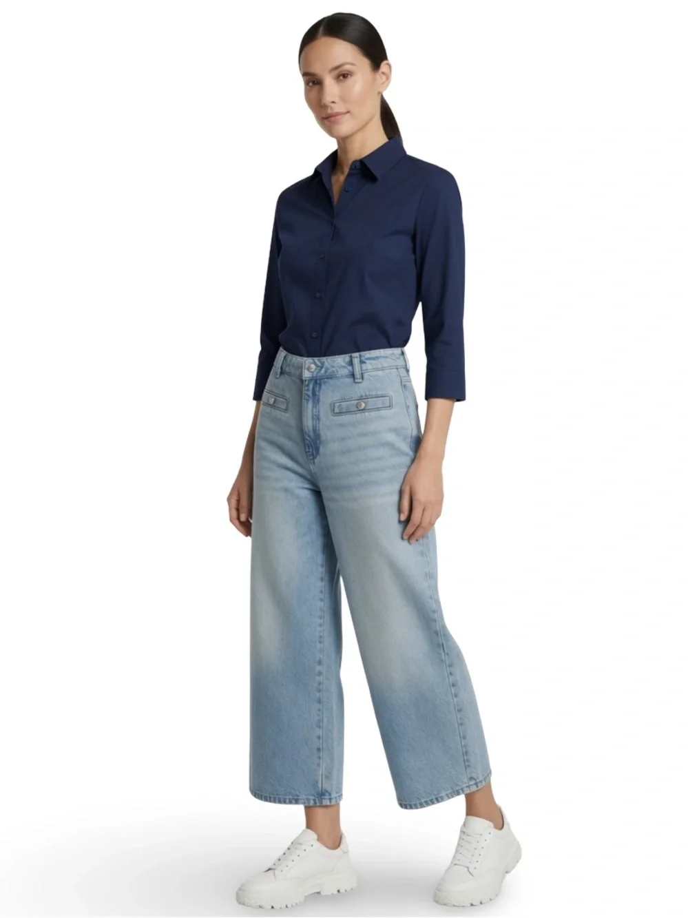 Michael Kors Selma Crop High Rise Wide Leg Jeans Stone Wash 12 NWT